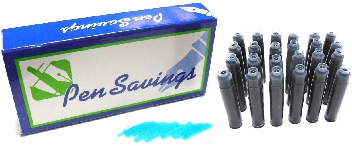 24 Standard International Short Fountain Pen Ink Cartridges, Turquoise 1 24 Standard International Short Fountain Pen Ink Cartridges, Turquoise