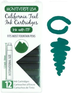 Monteverde International Standard Fountain Pen Ink Cartridges, California Teal