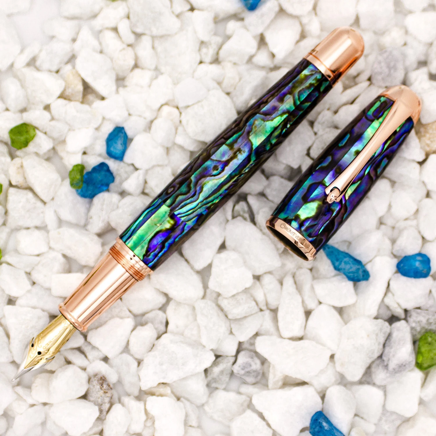 Monteverde Limited Edition Super Mega Abalone Fountain Pen, Rose Gold Trim, Solid 14k Gold Flex Nib 1 Monteverde Limited Edition Super Mega Abalone Fountain Pen, Rose Gold Trim, Solid 14k Gold Flex Nib