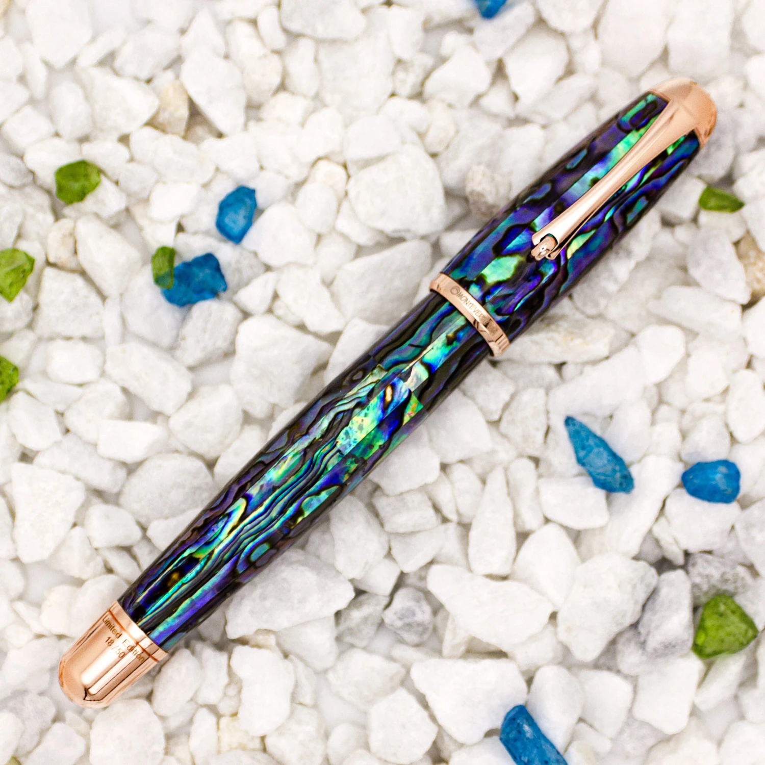 Monteverde Limited Edition Super Mega Abalone Fountain Pen, Rose Gold Trim, Solid 14k Gold Flex Nib 2 Monteverde Limited Edition Super Mega Abalone Fountain Pen, Rose Gold Trim, Solid 14k Gold Flex Nib - Image 2