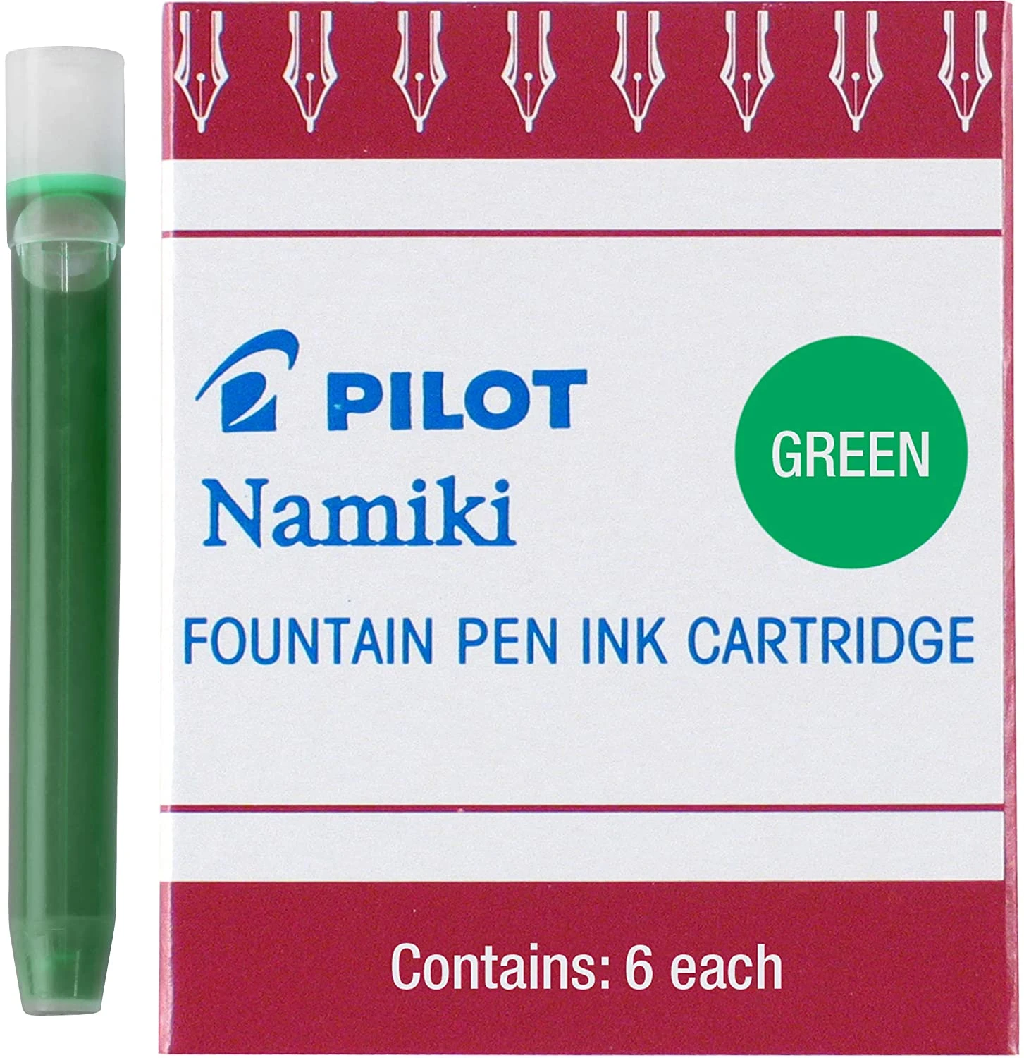Pilot Namiki Fountain Pen Ink Cartridges, Green, 6pk 1 Pilot Namiki Fountain Pen Ink Cartridges, Green, 6pk